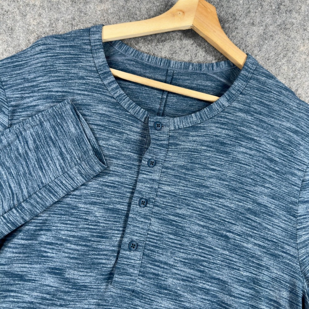 Lululemon Henley Shirt Mens Large Blue Long Sleeve‎ Athletic Performance Workout